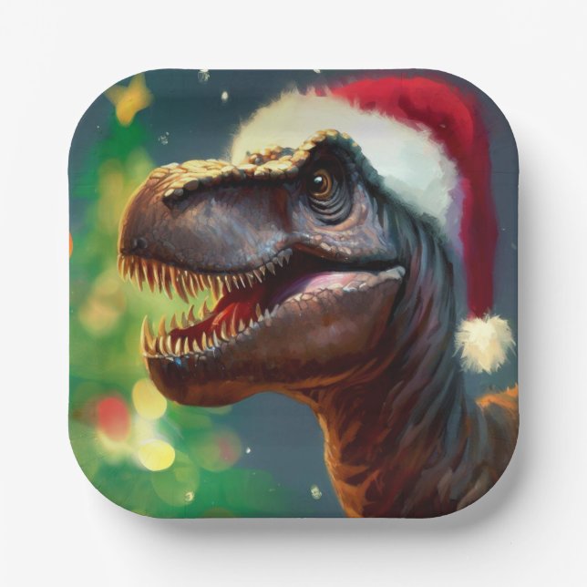 Christmas T-Rex 2 Paper Plate (Front)