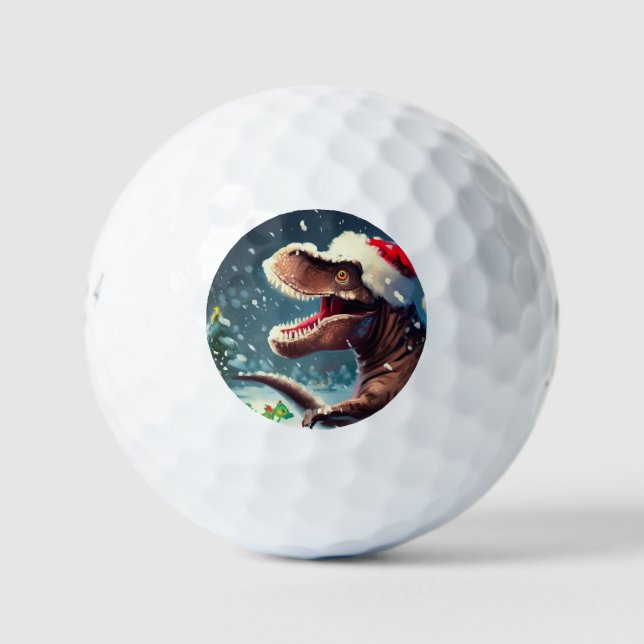 Christmas T-Rex (3) Golf Balls (Front)
