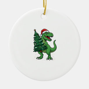 Christmas T-Rex Carrying Christmas Tree Ceramic Tree Decoration