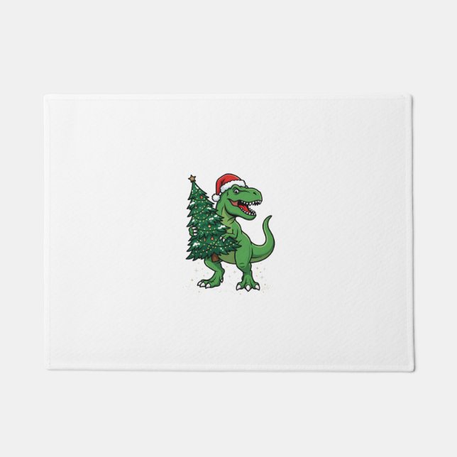 Christmas T-Rex Carrying Christmas Tree Doormat (Front)