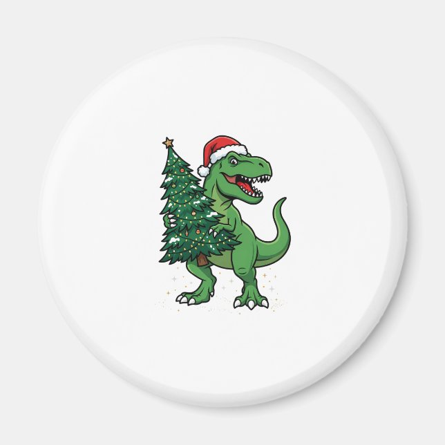 Christmas T-Rex Carrying Christmas Tree Magnet (Front)