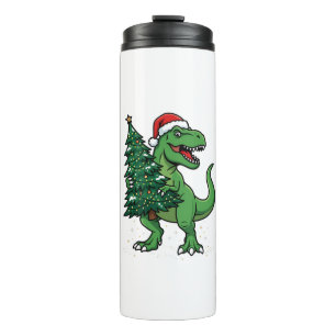 Christmas T-Rex Carrying Christmas Tree Thermal Tumbler