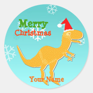 Christmas T-Rex Cartoon Dinosaur Name Stickers