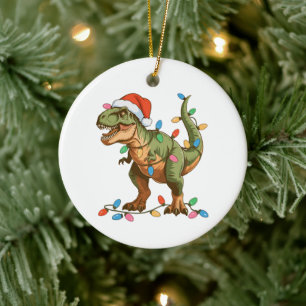 Christmas T Rex Dinosaur Xmas Dino Tyrannosaurus Ceramic Tree Decoration