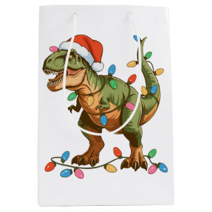 Christmas T Rex Dinosaur Xmas Dino Tyrannosaurus Medium Gift Bag