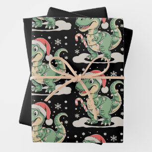 Christmas T Rex Dinosaur Xmas Santa Hat Holiday Wrapping Paper Sheet