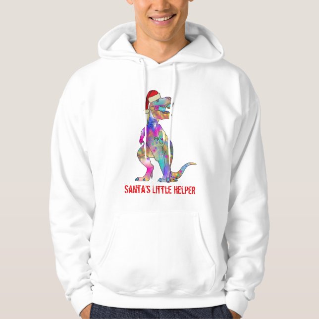 Christmas T Rex Funny Colourful Dinosaur Slogan Hoodie (Front)