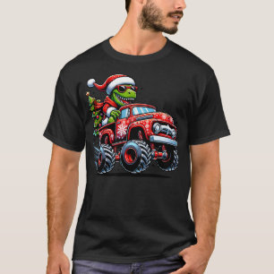 Christmas T Rex Monster Truck Boys Dinosaur Santa  T-Shirt