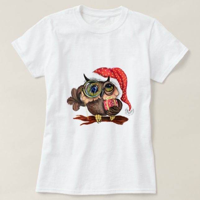 Christmas T-Shirt Baby Owl with Gift (Design Front)