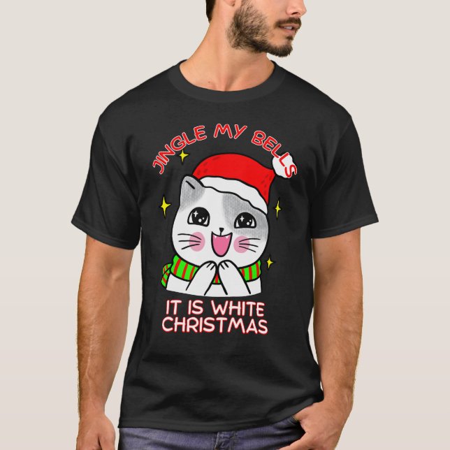 Christmas T shirt with JIngle Bells Kitten (Front)