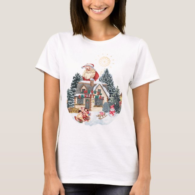 Christmas T-Shirt with Santa Claus and Family  (Front)
