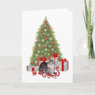 Christmas Tabby at the Tree Holiday Card