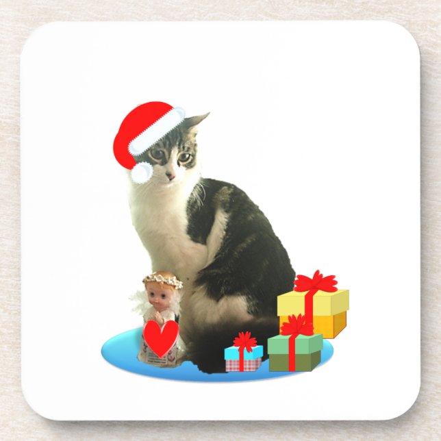 Christmas tabby cat and cute little angel coaster (Front)
