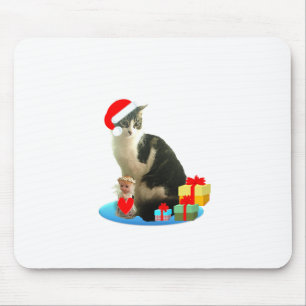 Christmas tabby cat and cute little angel mouse mat