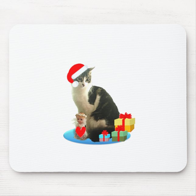 Christmas tabby cat and cute little angel mouse mat (Front)