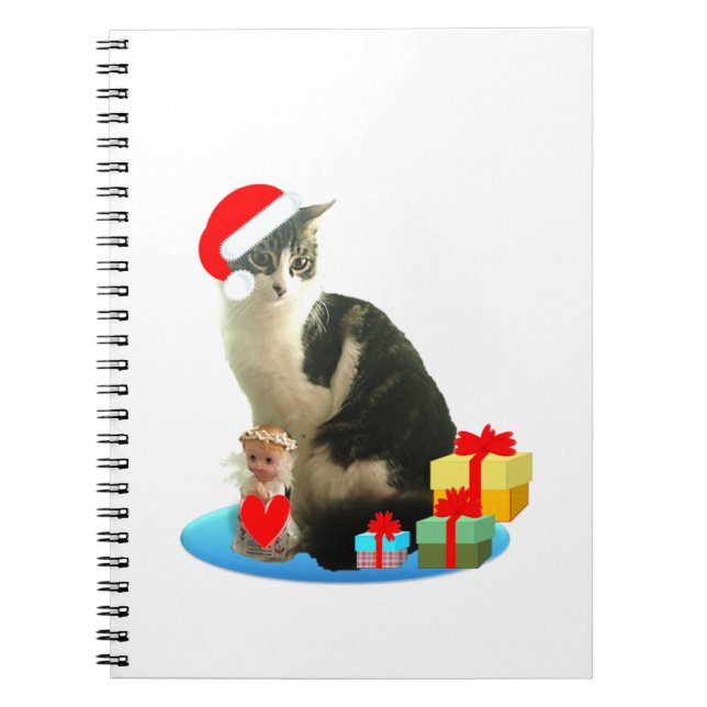 Christmas tabby cat and cute little angel notebook (Front)