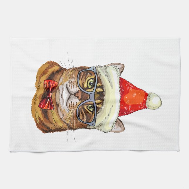 Christmas Tabby Cat  Hand Towel (Horizontal)