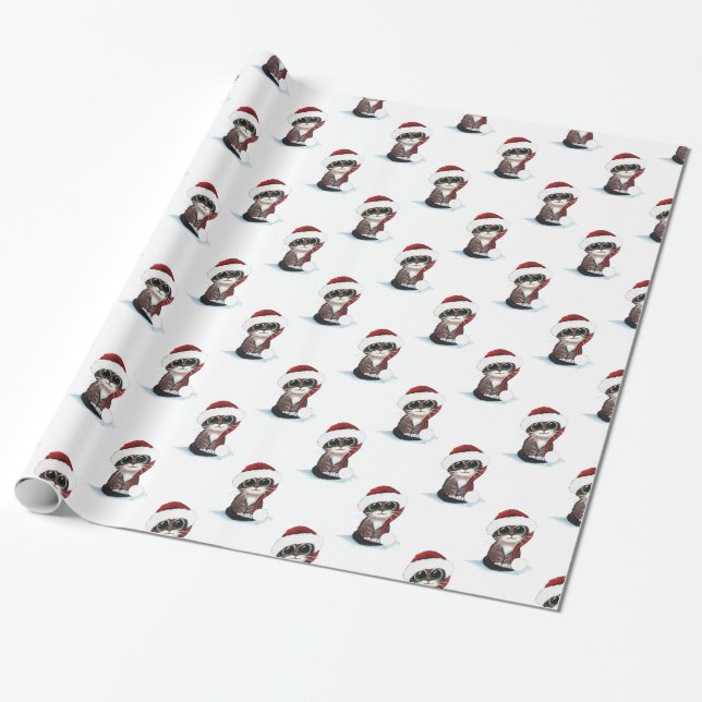 Christmas Tabby Cat Kitten in Santa Hat Pattern Wrapping Paper (Unrolled)