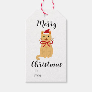 Christmas Tabby Cat Painting Illustration Gift Tag