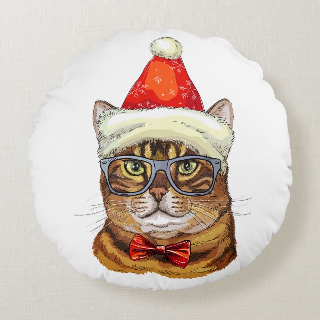 Christmas Tabby Cat  Throw Pillow (Front)