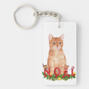 Christmas Tabby Cat Watercolor  Key Ring
