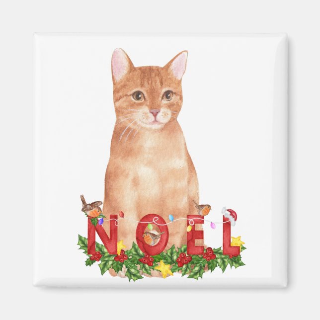Christmas Tabby Cat Watercolor  Magnet (Front)