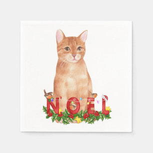 Christmas Tabby Cat Watercolor  Napkin