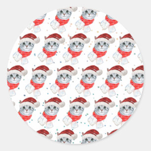 Christmas Tabby Cat with Red Scarf For Pet Lovers Classic Round Sticker