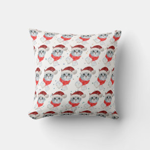 Christmas Tabby Cat with Red Scarf For Pet Lovers Cushion