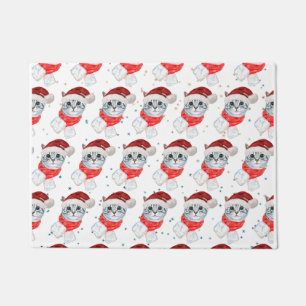 Christmas Tabby Cat with Red Scarf For Pet Lovers Doormat