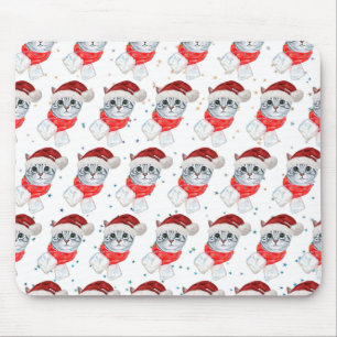 Christmas Tabby Cat with Red Scarf For Pet Lovers Mouse Mat