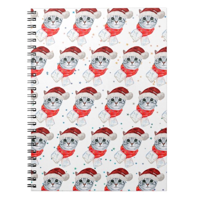 Christmas Tabby Cat with Red Scarf For Pet Lovers Notebook (Front)