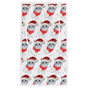 Christmas Tabby Cat with Red Scarf For Pet Lovers Small Gift Bag