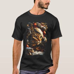 Christmas Tabby Cat with Santa Hat Festive Winter T-Shirt