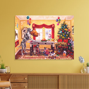 Christmas Table and Great Danes Canvas Print
