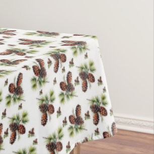 Christmas Tablecloth Classic Pinecone Foliage 
