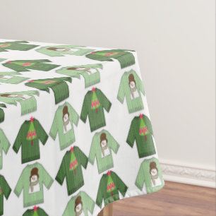 Christmas Tablecloth, Green Christmas Sweaters Tablecloth