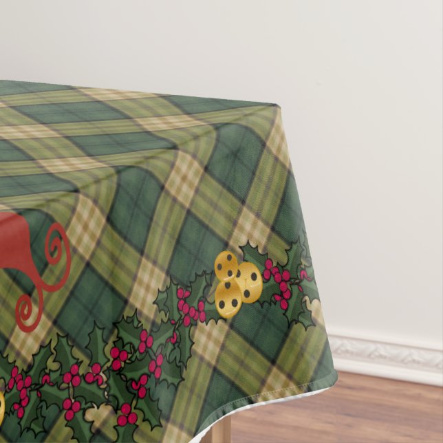 Christmas Tablecloth, Green Plaid 52 x 70 Tablecloth (In Situ)