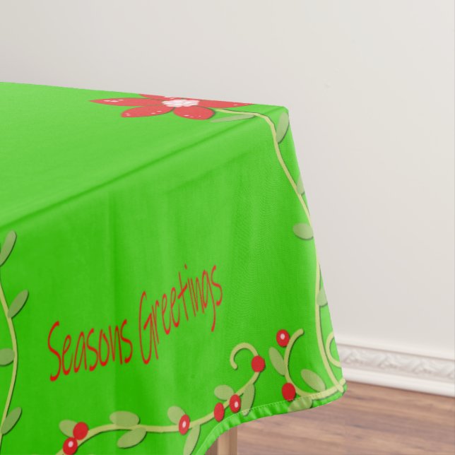 Christmas Tablecloth, Green Seasons Greetings  Tablecloth (In Situ)