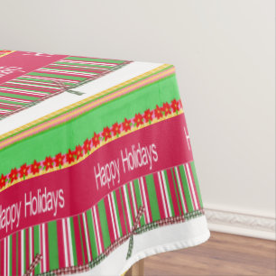 Christmas Tablecloth, Happy Holidays Red Green  Tablecloth