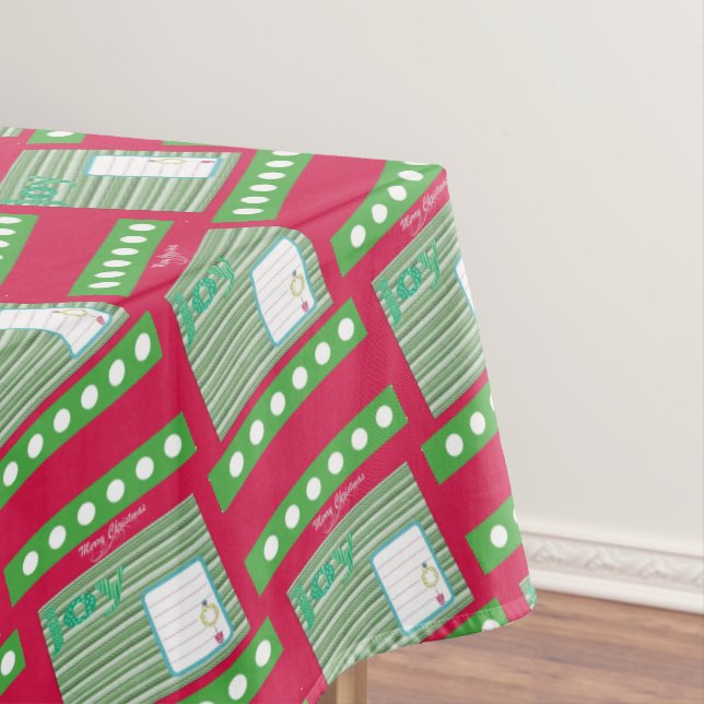Christmas Tablecloth, Joy Red Green Stripe  Tablecloth (In Situ)