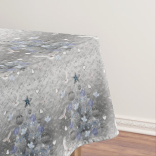 Christmas Tablecloth, Merry Blue Silver Tree Tablecloth