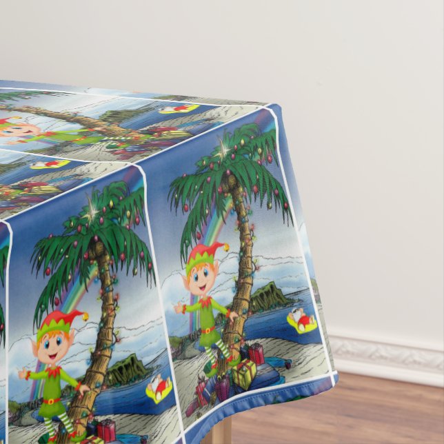 Christmas Tablecloth, Merry Christmas, Beach Santa Tablecloth (In Situ)