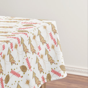 Christmas Tablecloth, Merry Christmas Gold Trees Tablecloth