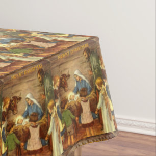 Christmas Tablecloth, Merry Christmas Jesus Christ Tablecloth