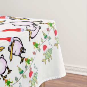 Christmas Tablecloth, Merry Christmas Pelican Fish Tablecloth