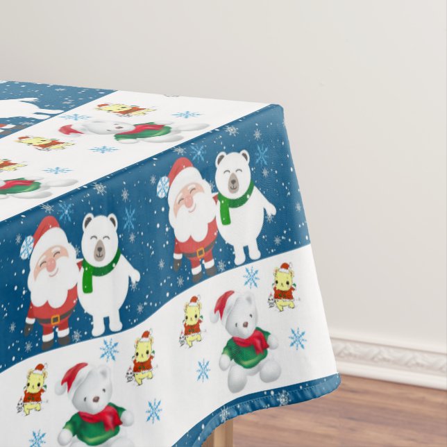Christmas Tablecloth, Merry Christmas, Santa Bear Tablecloth (In Situ)
