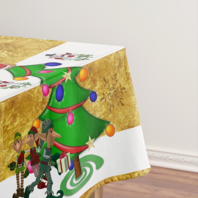 Christmas Tablecloth, Merry Christmas, Snowman Elf Tablecloth (In Situ)