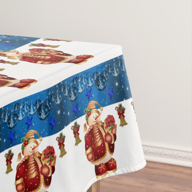 Christmas Tablecloth, Merry Christmas, Snowman Tablecloth (In Situ)