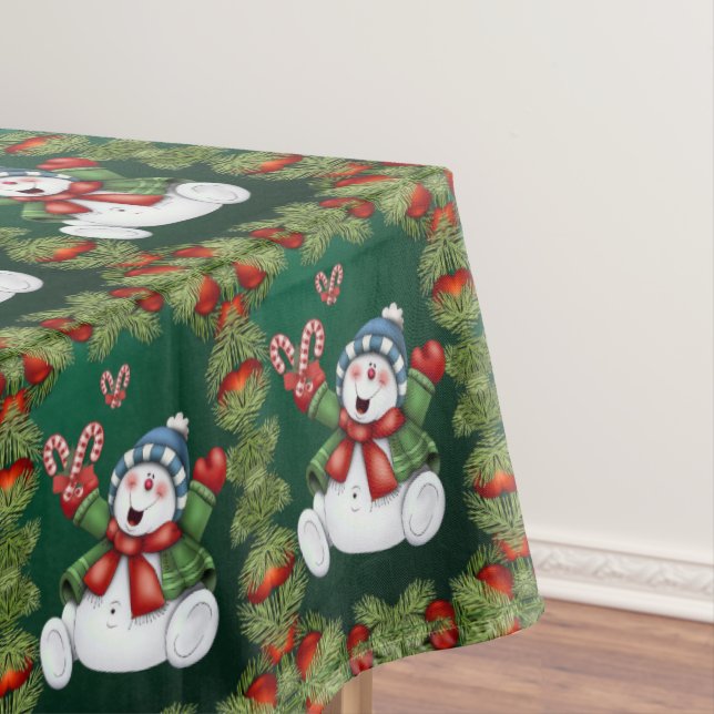 Christmas Tablecloth, Merry Christmas, Snowman Tablecloth (In Situ)